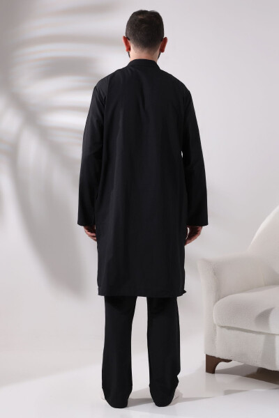 Men's Hajj and Umrah Clothing Two-Piece Top and Bottom Afghan Black Outfit - 12