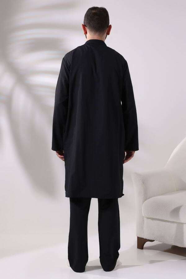 Men's Hajj and Umrah Clothing Two-Piece Top and Bottom Afghan Black Outfit - 12