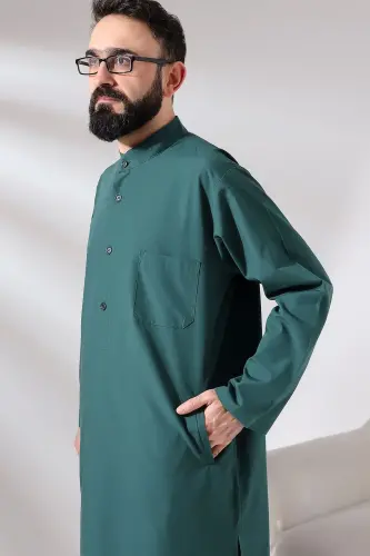 Men's Hajj and Umrah Outfit Double Bottom Top Afghan Team Green - 11