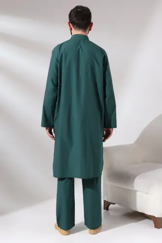 Men's Hajj and Umrah Outfit Double Bottom Top Afghan Team Green - 13