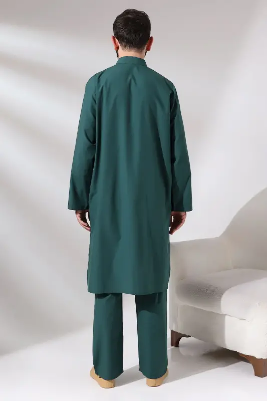 Men's Hajj and Umrah Outfit Double Bottom Top Afghan Team Green - 13