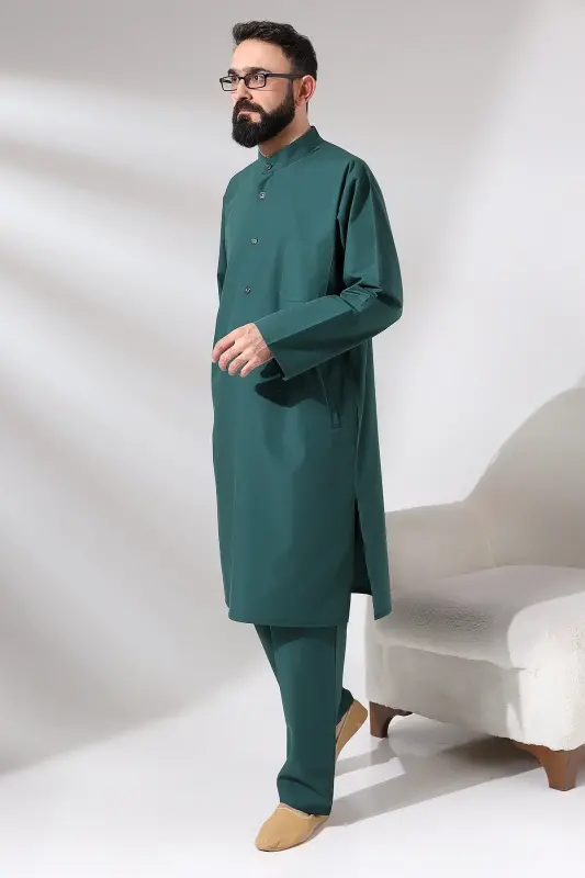 Men's Hajj and Umrah Outfit Double Bottom Top Afghan Team Green - 3