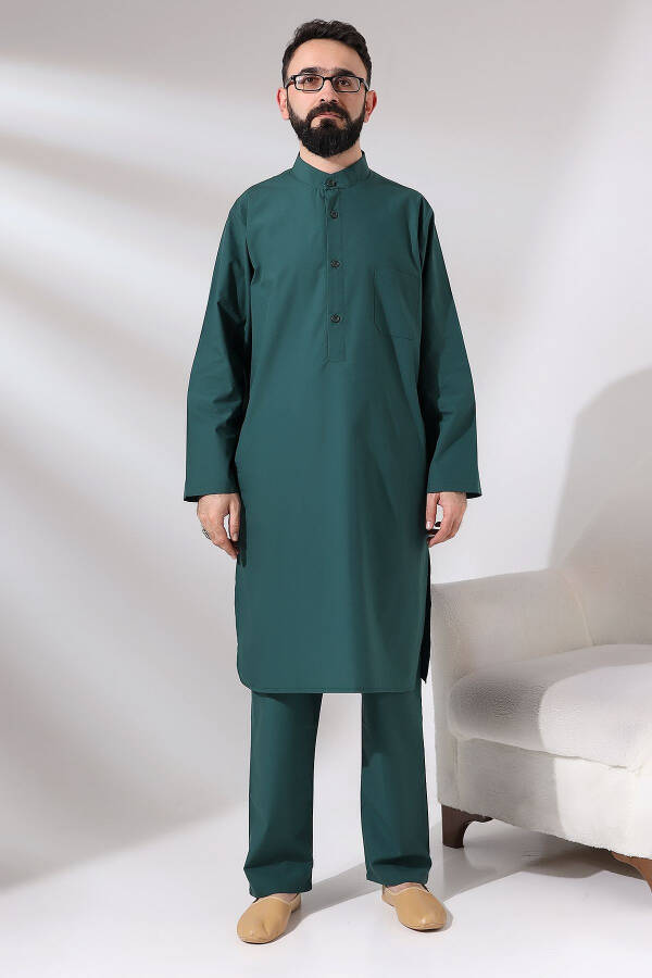 Men's Hajj and Umrah Outfit Double Bottom Top Afghan Team Green - 1