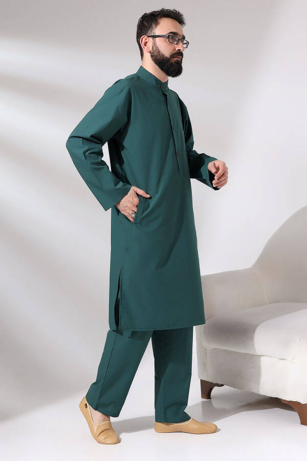 Men's Hajj and Umrah Outfit Double Bottom Top Afghan Team Green - 2