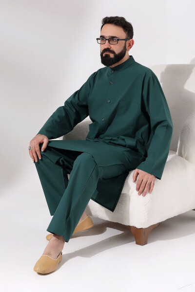 Men's Hajj and Umrah Outfit Double Bottom Top Afghan Team Green - 7