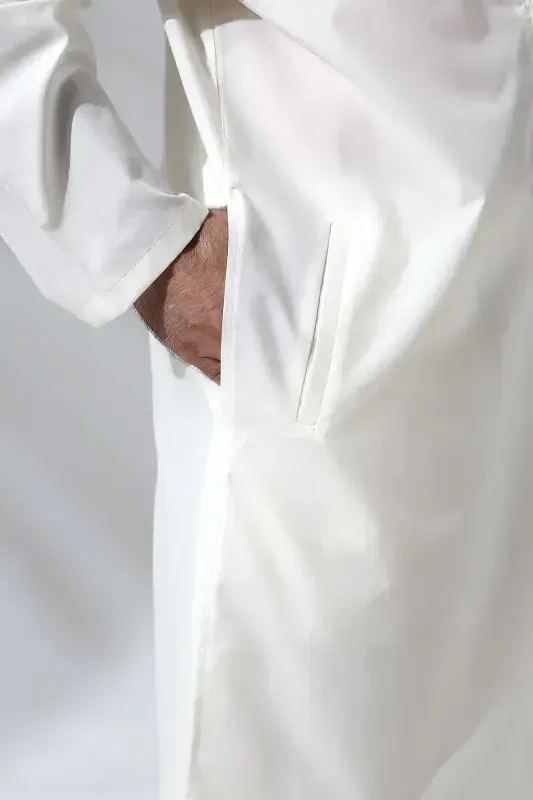 Men's Hajj and Umrah Outfit Two-Piece Set Afghan Suit Cream-Cream - 4