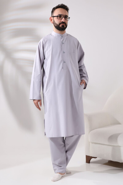 Men's Hajj and Umrah Suit, Two-Piece Afghan Set, Grey - 8