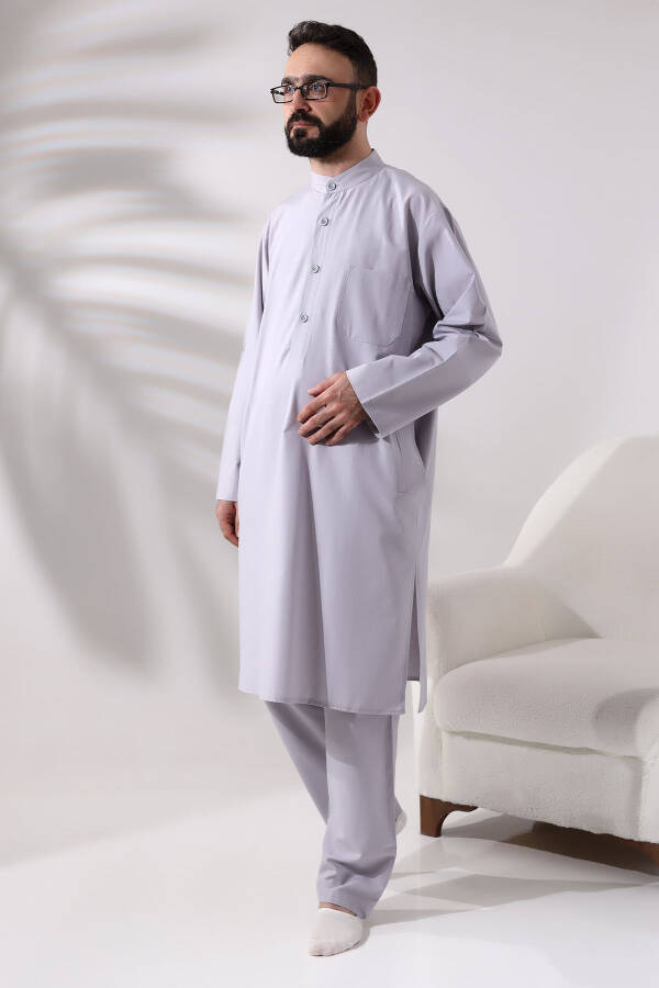 Men's Hajj and Umrah Suit, Two-Piece Afghan Set, Grey - 9
