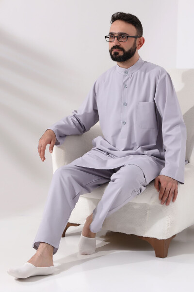 Men's Hajj and Umrah Suit, Two-Piece Afghan Set, Grey - 11