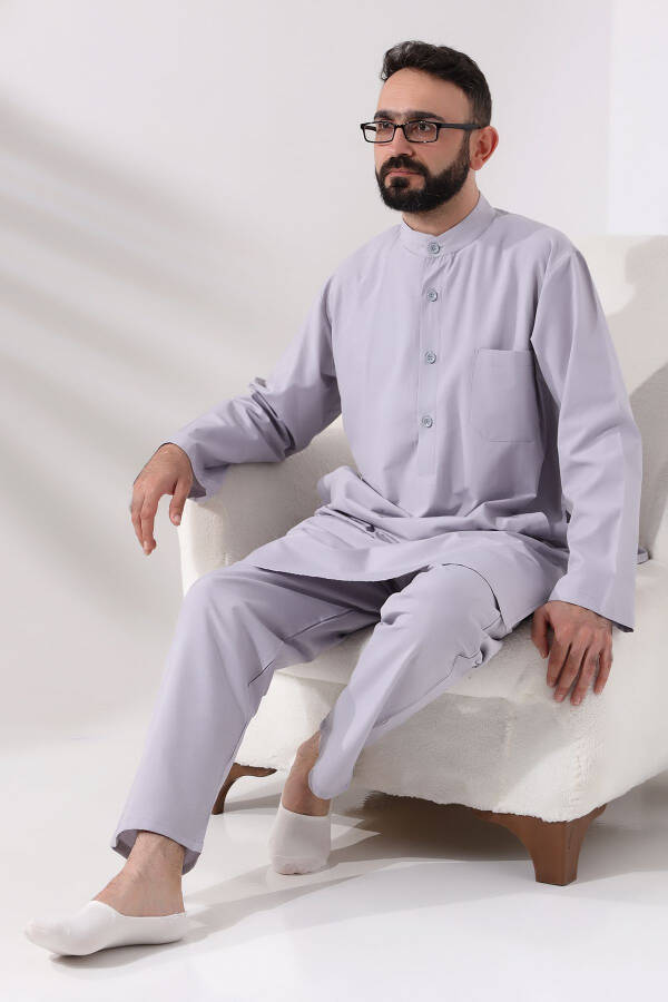 Men's Hajj and Umrah Suit, Two-Piece Afghan Set, Grey - 11