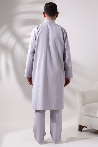 Men's Hajj and Umrah Suit, Two-Piece Afghan Set, Grey - 12