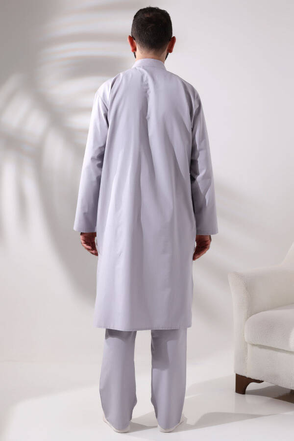 Men's Hajj and Umrah Suit, Two-Piece Afghan Set, Grey - 12