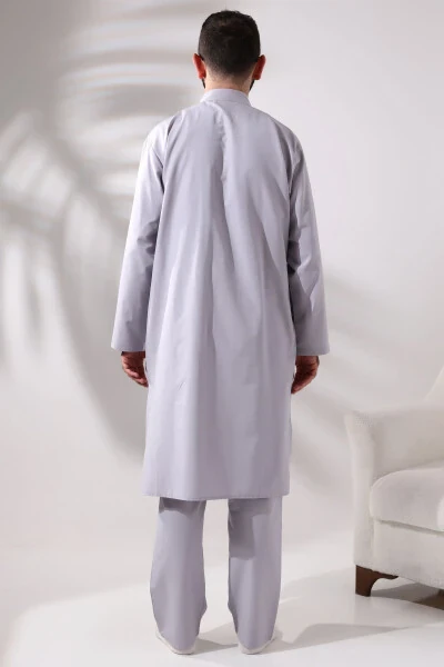 Men's Hajj and Umrah Suit, Two-Piece Afghan Set, Grey - 6