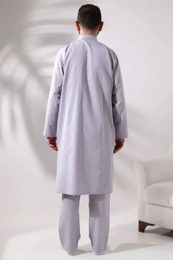 Men's Hajj and Umrah Suit, Two-Piece Afghan Set, Grey - 6