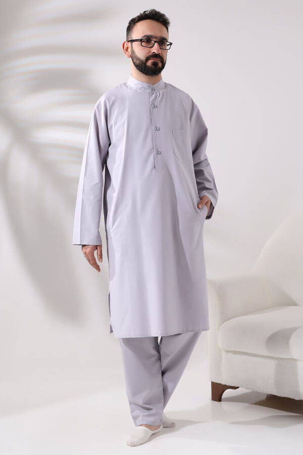 Men's Hajj and Umrah Suit, Two-Piece Afghan Set, Grey - 2