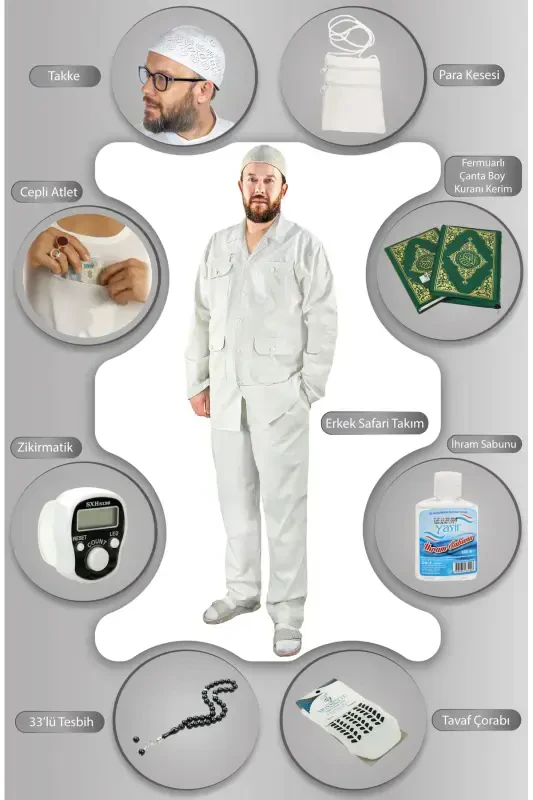 Men's Hajj Umrah Essentials Set Safari Suit Cream-Cream - 1