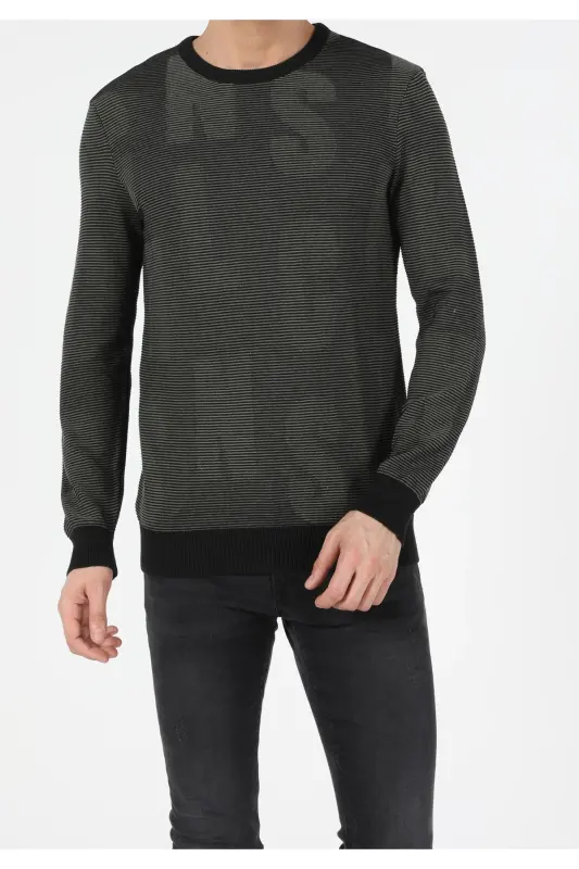 Men's Haki Sweater (Slim Fit, Crew Neck) Cl1051569 - 1