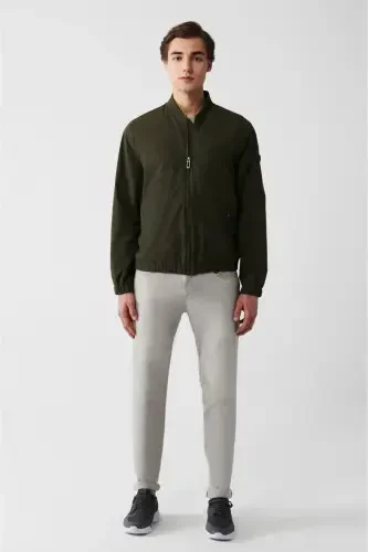 Men's Haki Water-Resistant Ribbed Comfort Fit Jacket - 5