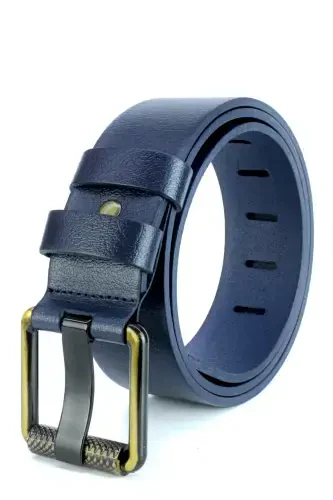 Men's Hakki Leather 4.5 cm. Jeans Belt Navy Blue-Navy Blue - 1