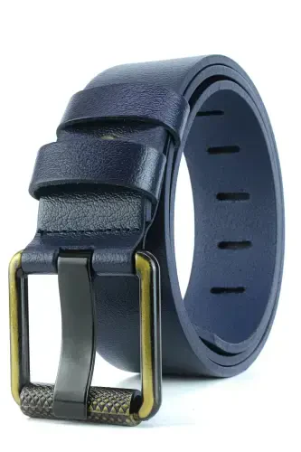 Men's Hakki Leather 4.5 cm. Jeans Belt Navy Blue-Navy Blue - LIVIZE (1)