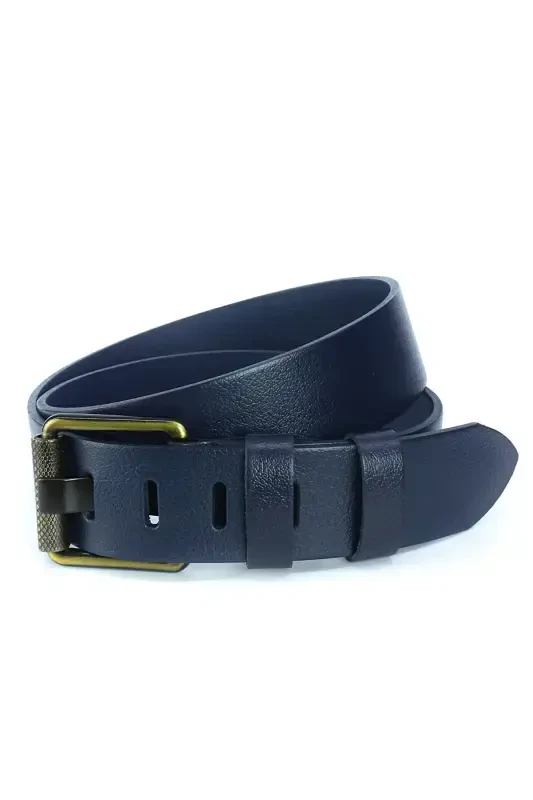 Men's Hakki Leather 4.5 cm. Jeans Belt Navy Blue-Navy Blue - 3