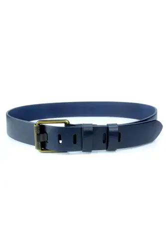 Men's Hakki Leather 4.5 cm. Jeans Belt Navy Blue-Navy Blue - 4