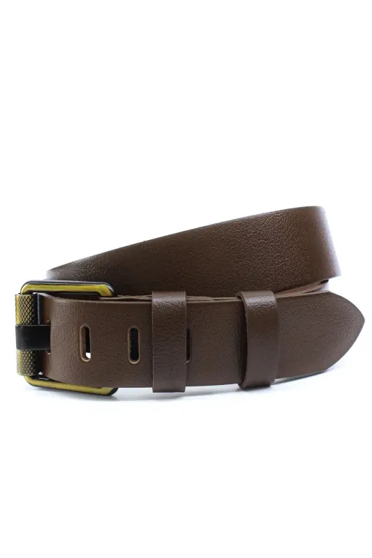 Men's Hakki Leather 4.5 cm. Jeans Belt Navy-LIGHT BROWN - 2