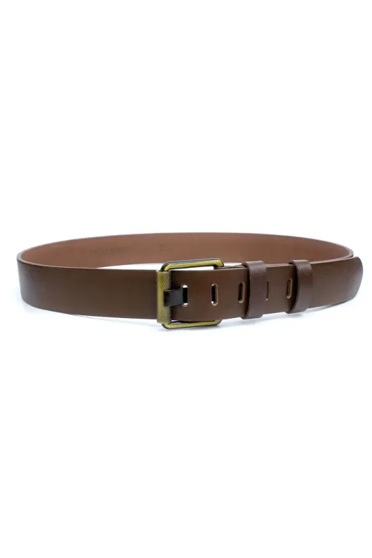 Men's Hakki Leather 4.5 cm. Jeans Belt Navy-LIGHT BROWN - 3