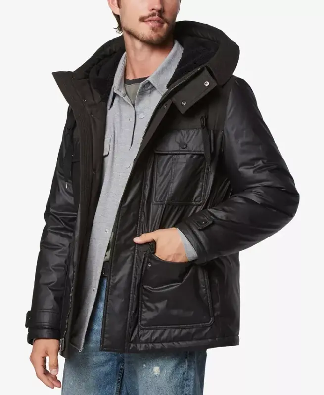 Men's Harrigan Resin & Faux Wool Combo Parka-Black - 3