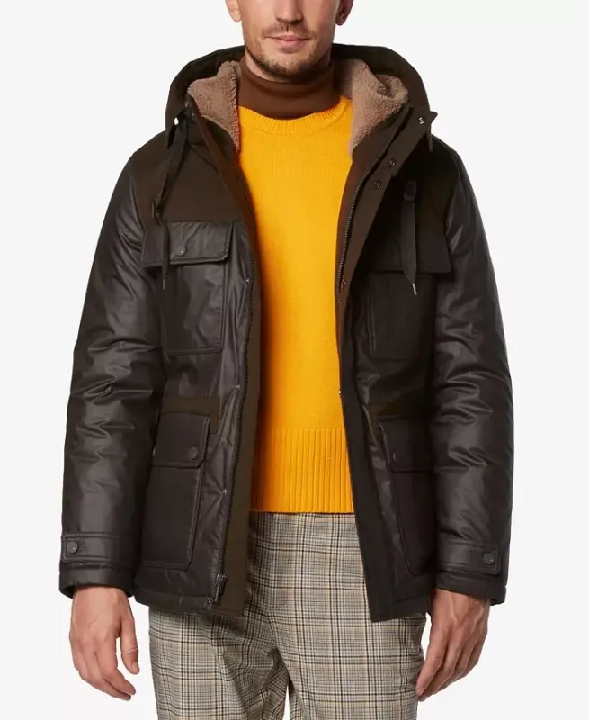 Men's Harrigan Resin & Faux Wool Combo Parka - Canteen - MARC NEW YORK