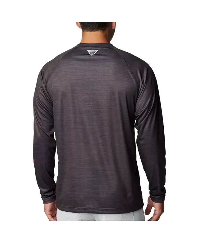 Men's Heather Charcoal Nebraska Huskers PFG Terminal Tackle Omni-Shade Raglan Long Sleeve T-shirt-Heather Charcoal - 2