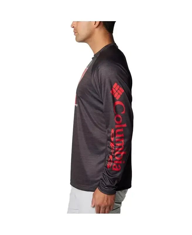 Men's Heather Charcoal Nebraska Huskers PFG Terminal Tackle Omni-Shade Raglan Long Sleeve T-shirt-Heather Charcoal - 3