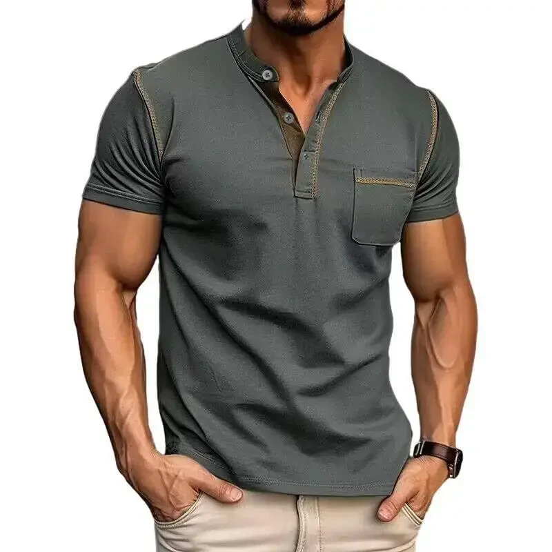 Men's Henley Shirts Short/Long Sleeve Casual Cotton T-Shirt Classic Button Basic Stylish Tees Tops - MEN'S
