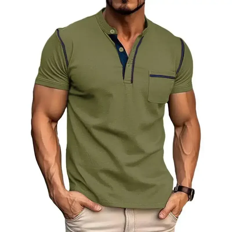 Men's Henley Shirts Short/Long Sleeve Casual Cotton T-Shirt Classic Button Basic Stylish Tees Tops - MEN'S
