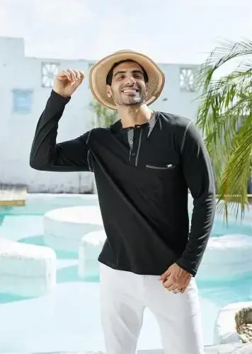 Men's Henley Shirts Short/Long Sleeve Casual Cotton T-Shirt Classic Button Basic Stylish Tees Tops - 3