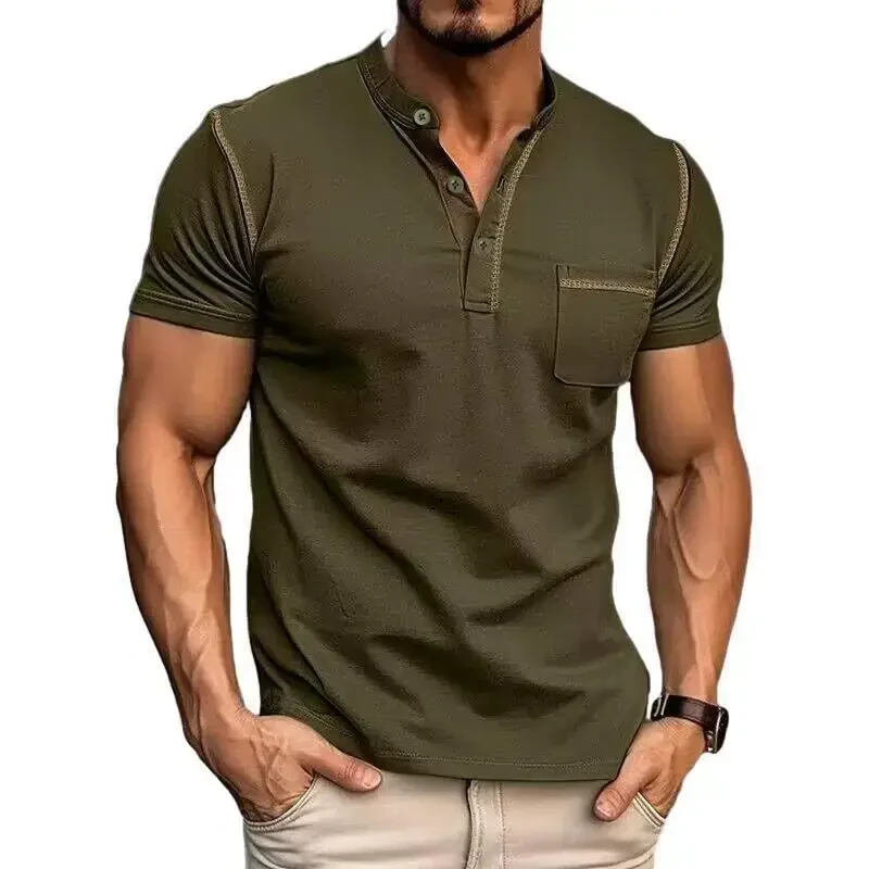 Men's Henley Shirts Short/Long Sleeve Casual Cotton T-Shirt Classic Button Basic Stylish Tees Tops - MEN'S