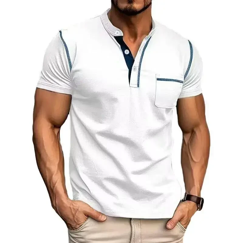 Men's Henley Shirts Short/Long Sleeve Casual Cotton T-Shirt Classic Button Basic Stylish Tees Tops - MEN'S