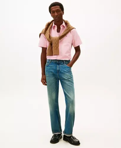 Men's Heritage Short-Sleeve Solid Oxford Shirt - Vintage Red - TOMMY HILFIGER (1)