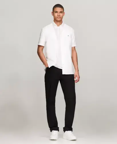 Men's Heritage Short-Sleeve Solid Oxford Shirt - White - TOMMY HILFIGER (1)