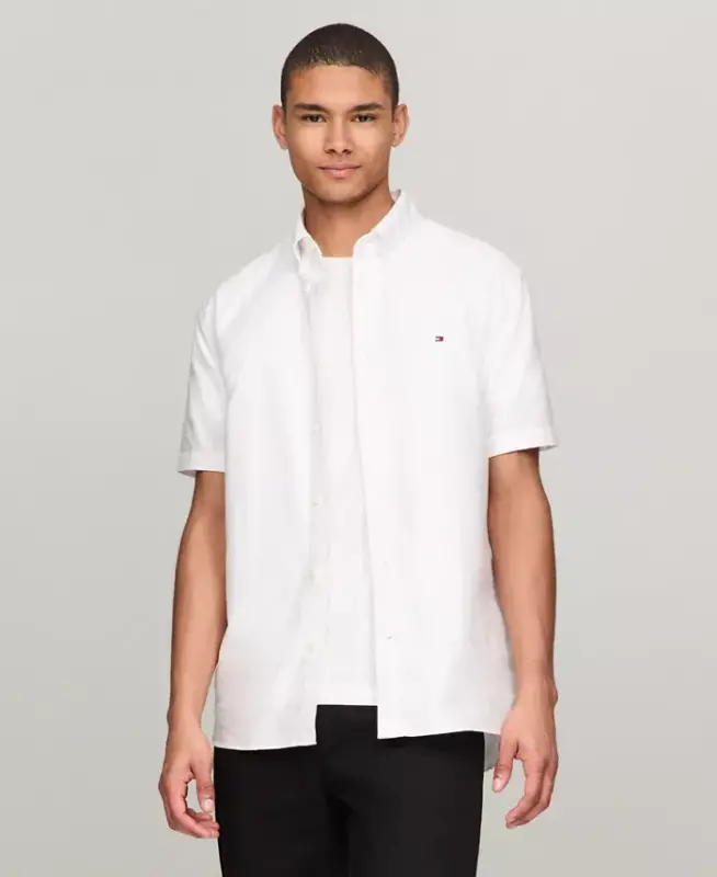 Men's Heritage Short-Sleeve Solid Oxford Shirt - White - 1