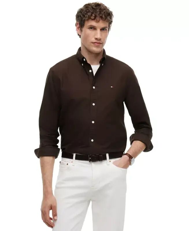 Men's Heritage Regular-Fit Oxford Shirt - Dark Coffee - Tommy Hilfiger