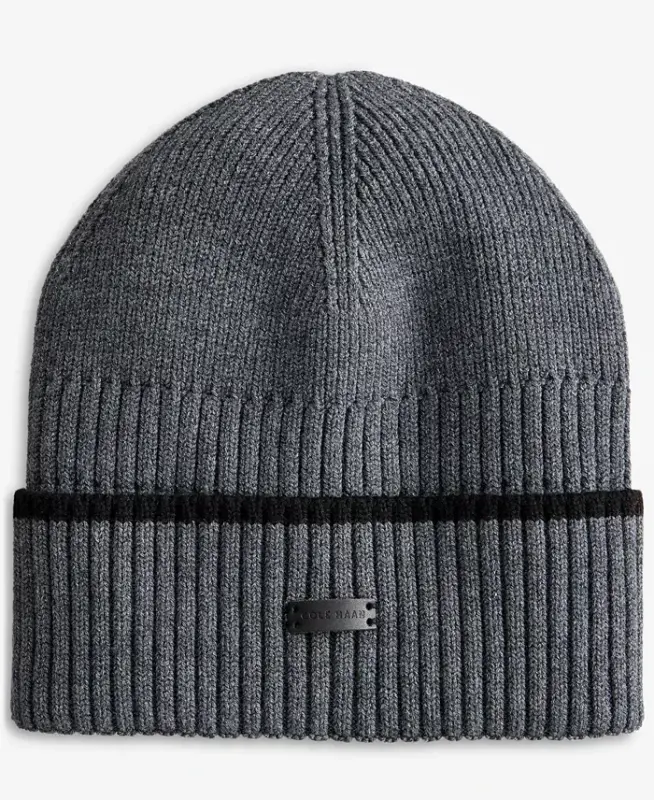 Men's Heritage Ribbed-knit Tipped Cuffed Beanie - Guaranteed Gray - COLE HAAN