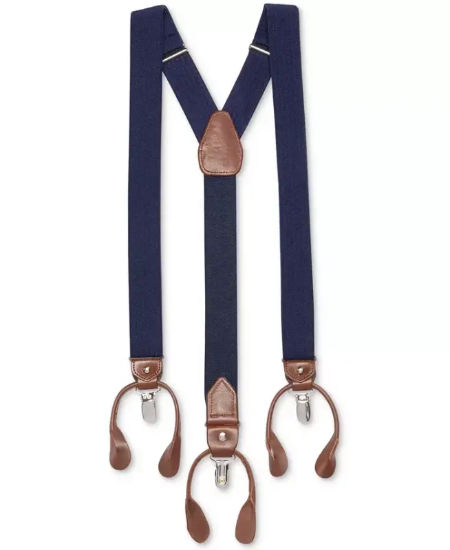 Men's Herringbone Convertible Suspenders-Navy - 1