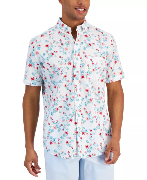 Men's Hibiscus Floral Poplin Shirt, Created for Modazone Bright White - 4