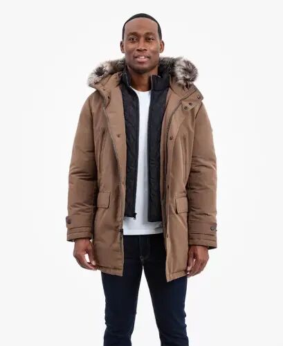 Men's Hooded Bib Snorkel Parka Coat, Created for Modazone - Mocha - 1