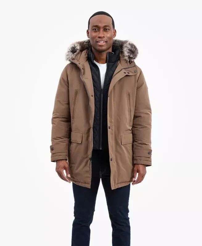 Men's Hooded Bib Snorkel Parka Coat, Created for Modazone - Mocha - 9