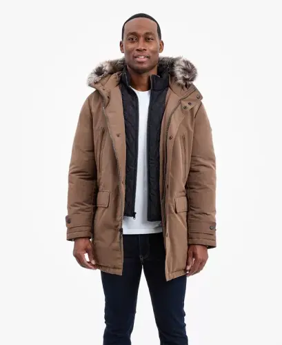 Men's Hooded Bib Snorkel Parka Coat, Created for Modazone - Mocha - 1