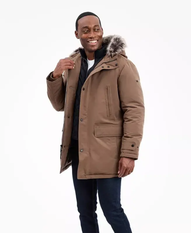 Men's Hooded Bib Snorkel Parka Coat, Created for Modazone - Mocha - 3
