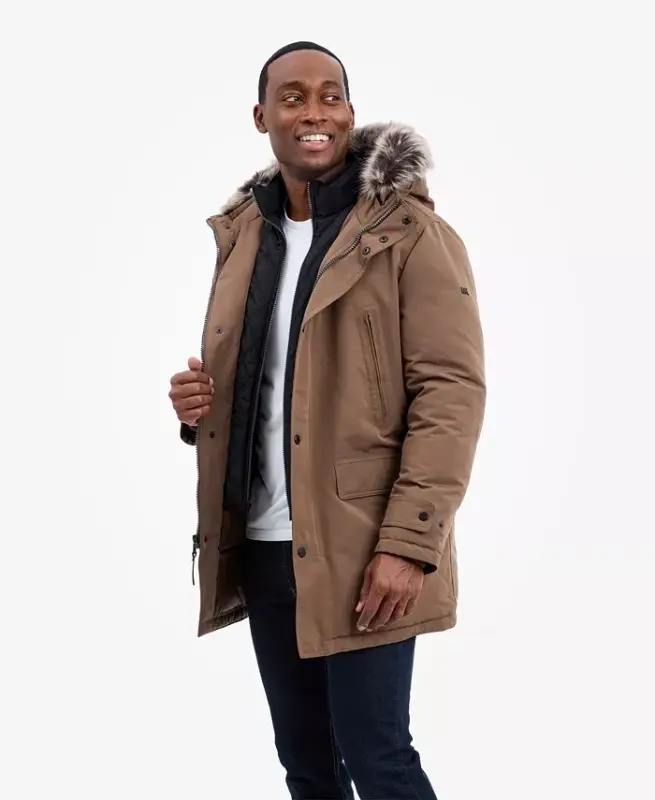 Men's Hooded Bib Snorkel Parka Coat, Created for Modazone - Mocha - 4