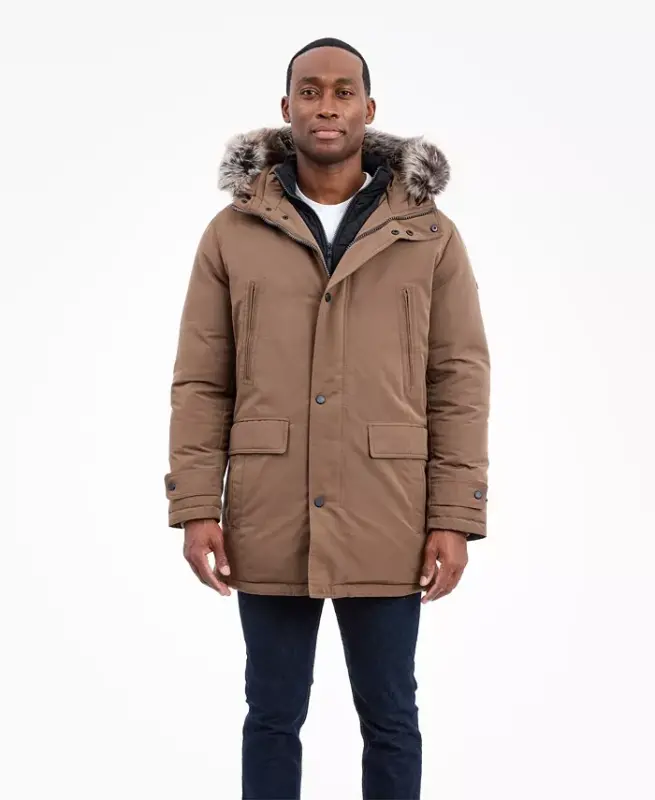 Men's Hooded Bib Snorkel Parka Coat, Created for Modazone - Mocha - 7